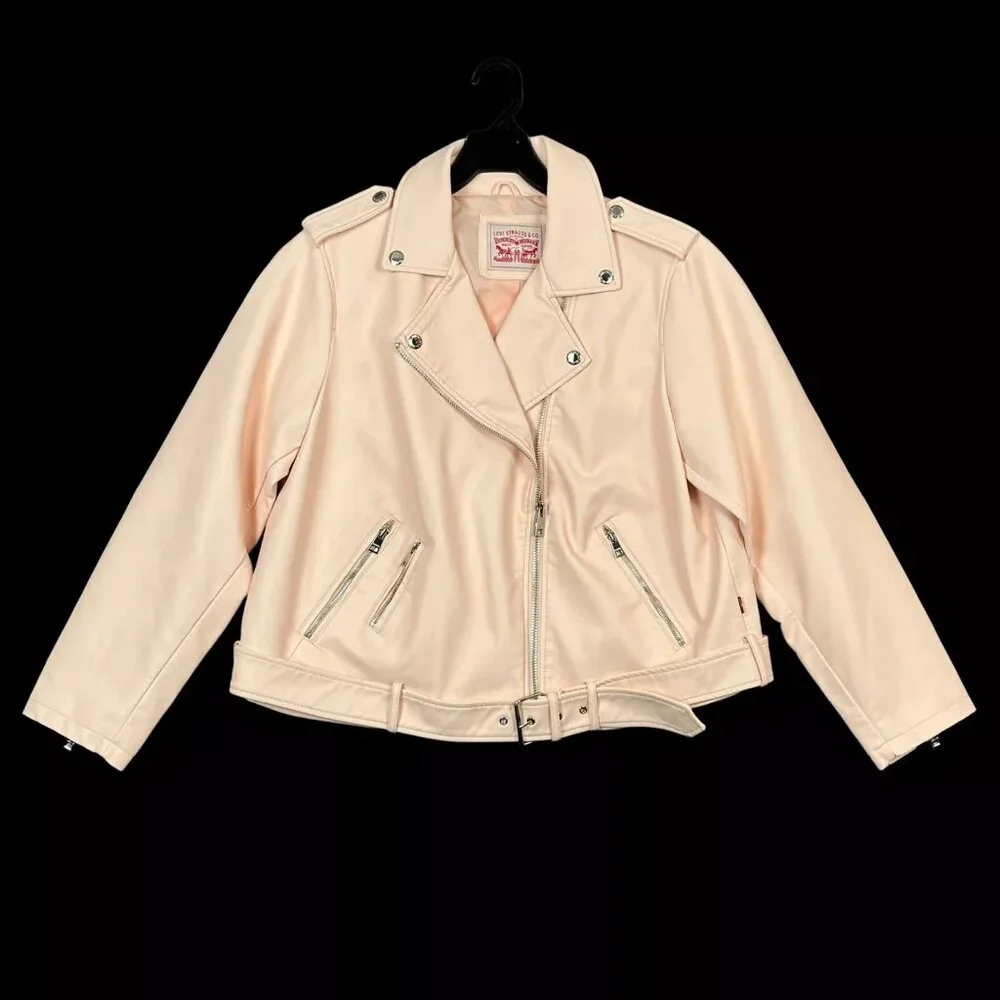 Levi's Women's Faux Leather Motorcycle Jacket Size 1X Light Pink Water Resistant